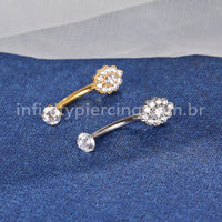Piercing Banana Titânio Flor Oval Zircônia