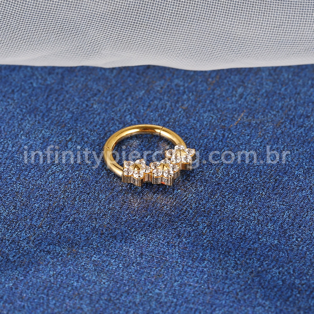 Piercing Argola Titânio Segmento Articulado Flores Zircônia