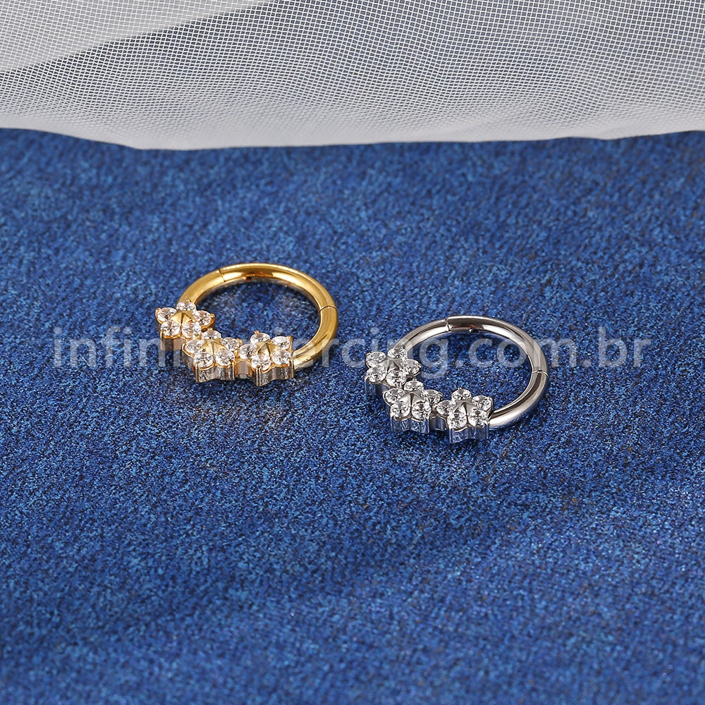 Piercing Argola Titânio Segmento Articulado Flores Zircônia