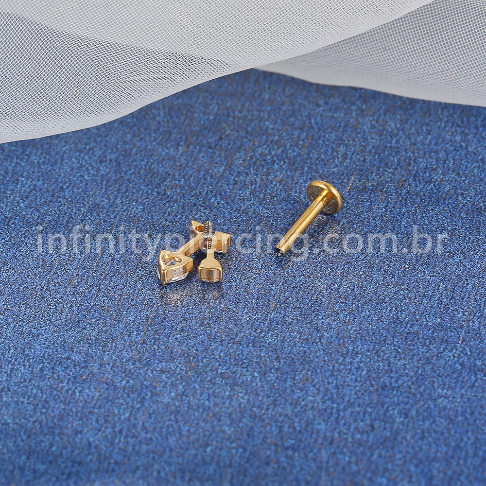 Piercing Labret Titânio Cereja Zircônias Cravejadas