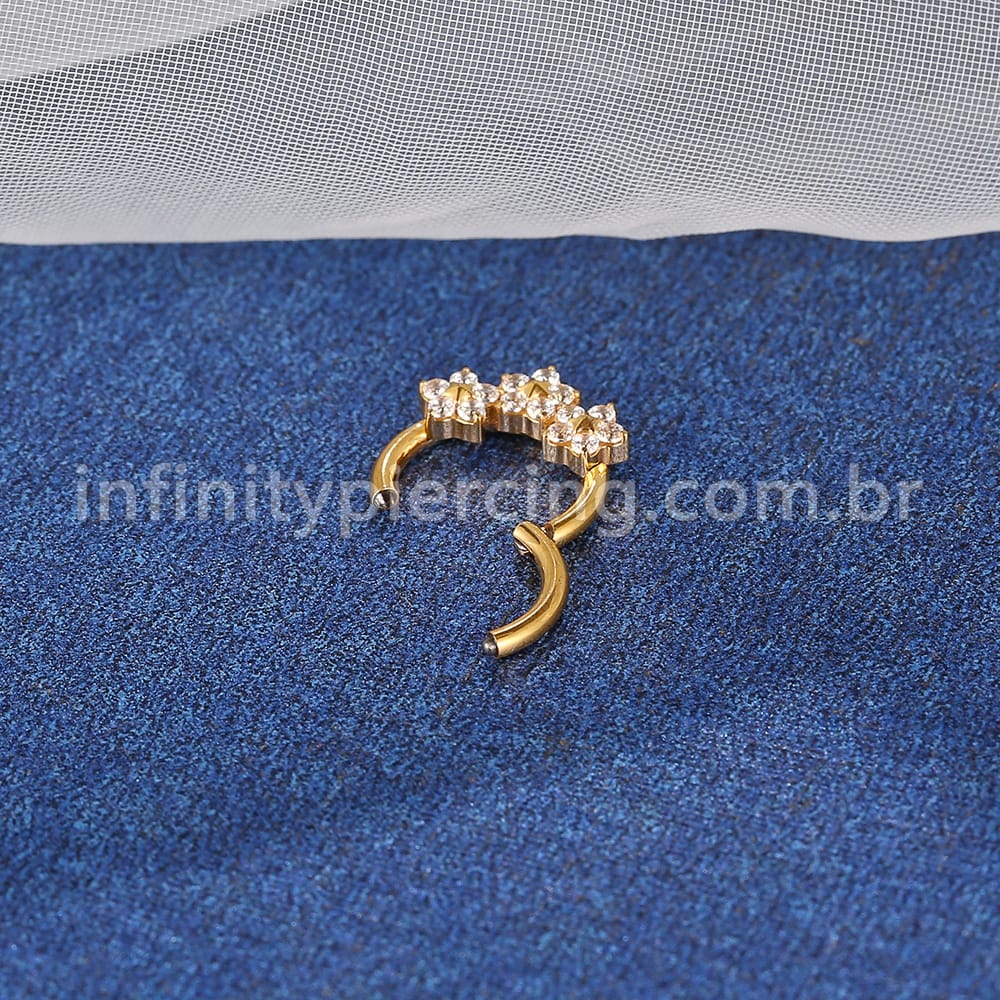 Piercing Argola Titânio Segmento Articulado Flores Zircônia