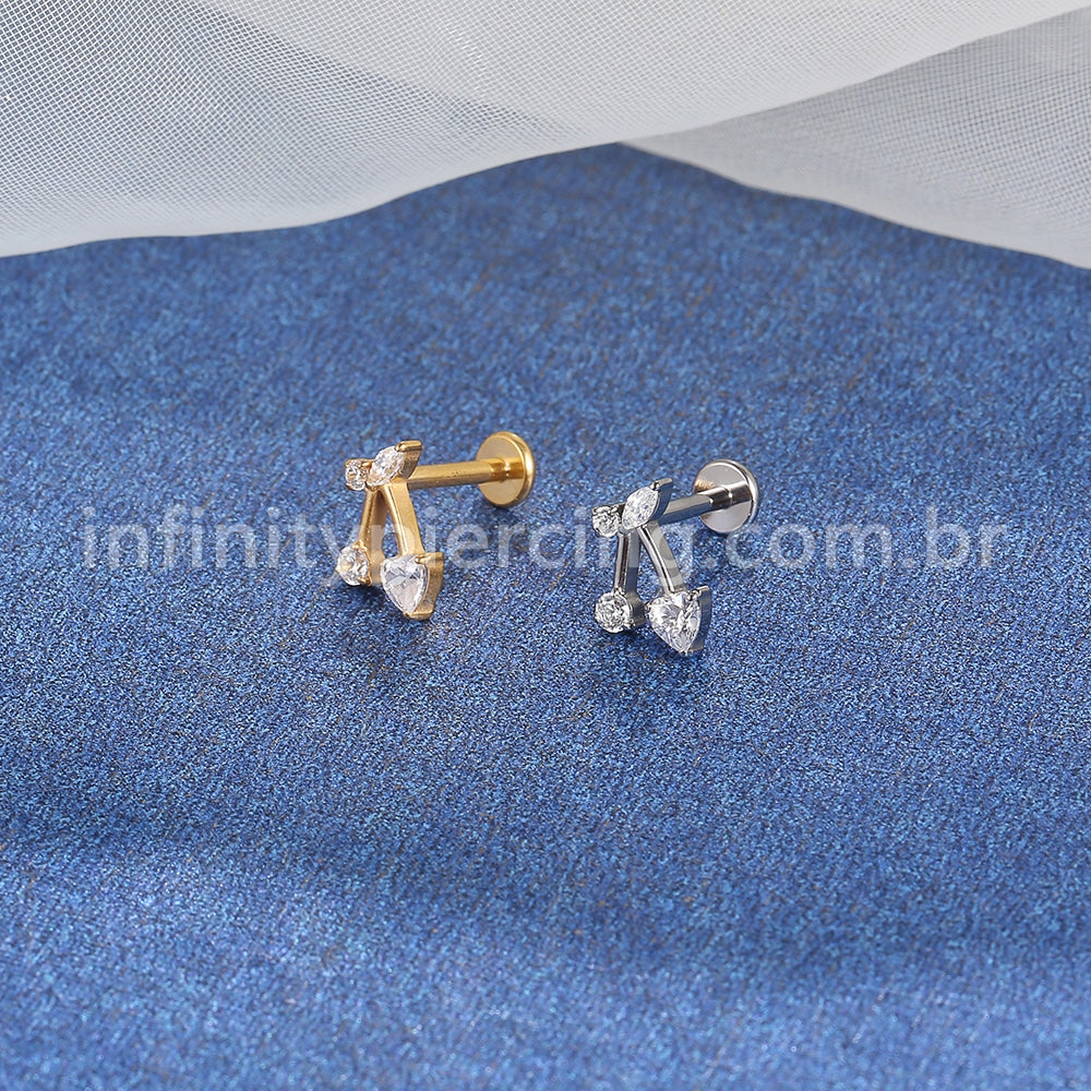 Piercing Labret Titânio Cereja Zircônias Cravejadas