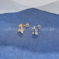 Piercing Labret Titânio Cereja Zircônias Cravejadas