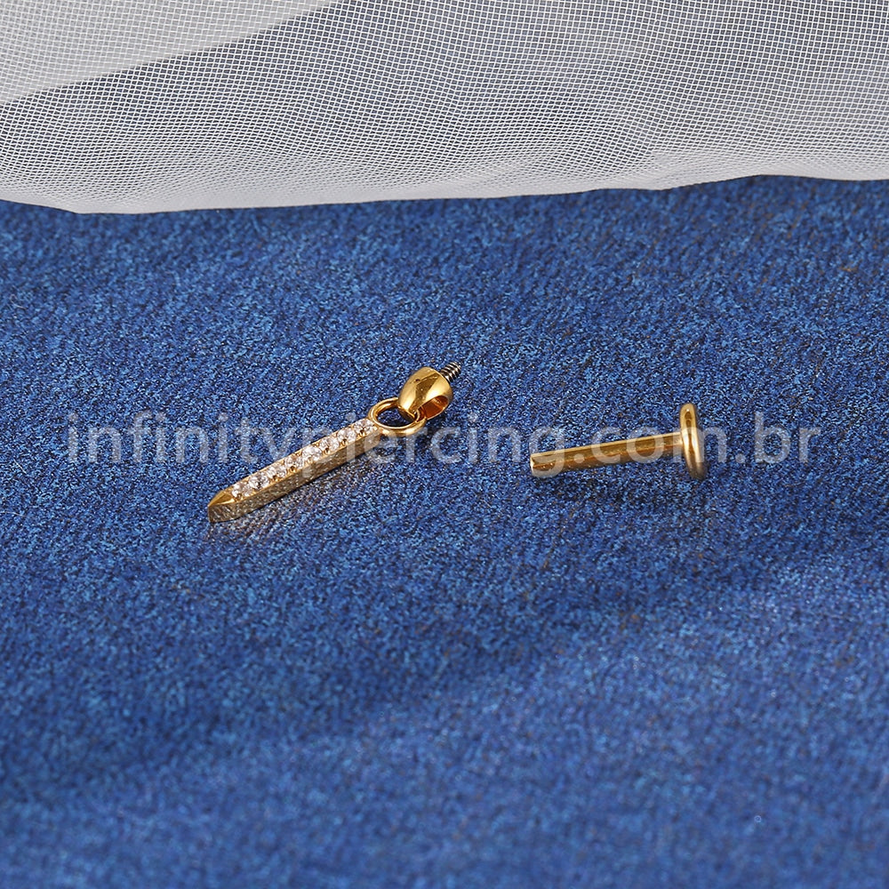 Piercing Labret Titânio Pingente Barra Pequena Zircônia