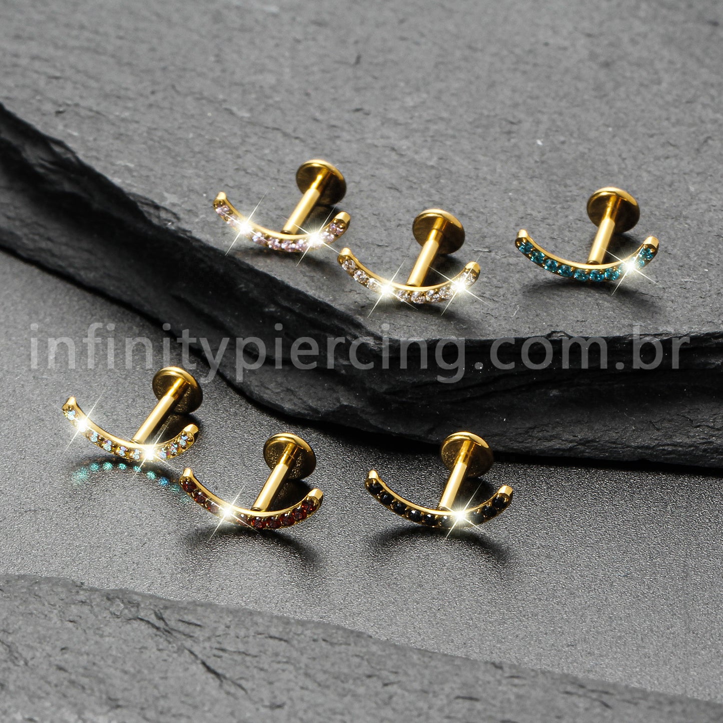 Piercing Labret Titânio Curvo Com Zircônia Colorida