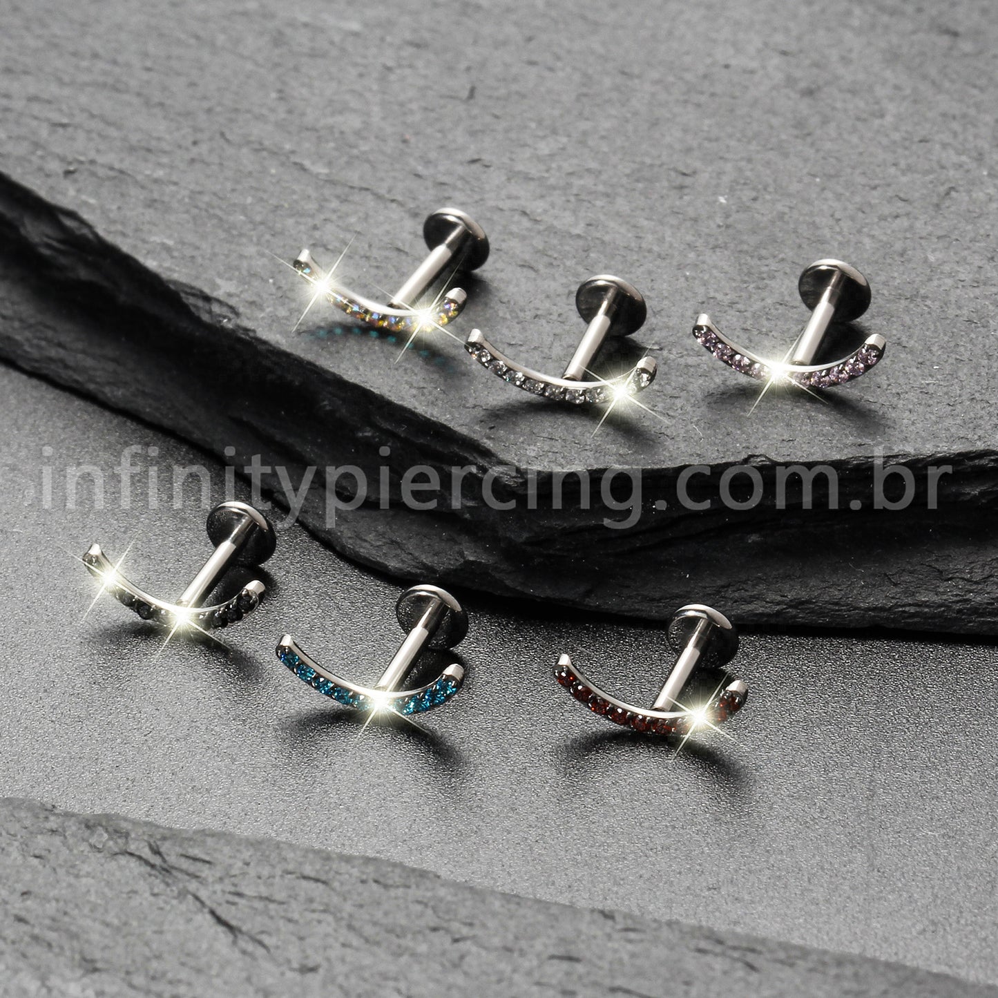 Piercing Labret Titânio Curvo Com Zircônia Colorida
