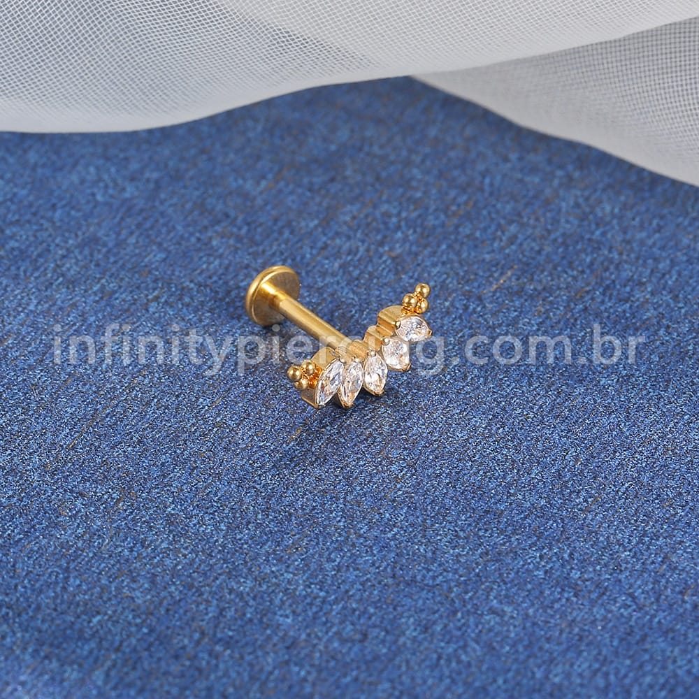Piercing Labret Aço Cirúrgico Cluster Indiano 5 Zircônia