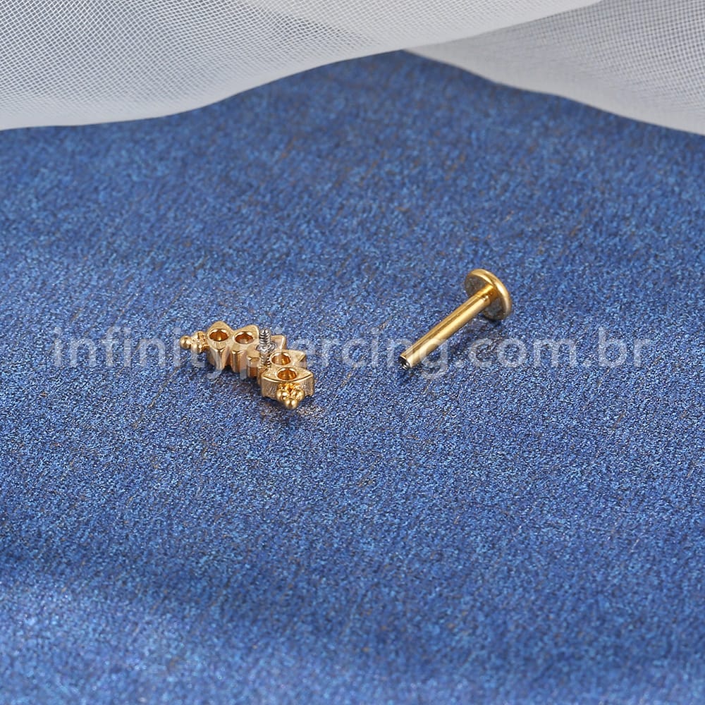 Piercing Labret Aço Cirúrgico Cluster Indiano 5 Zircônia
