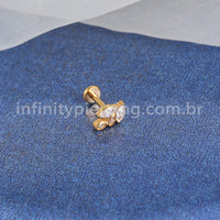 Piercing Labret Titânio Folhas Zircônias Cravejadas