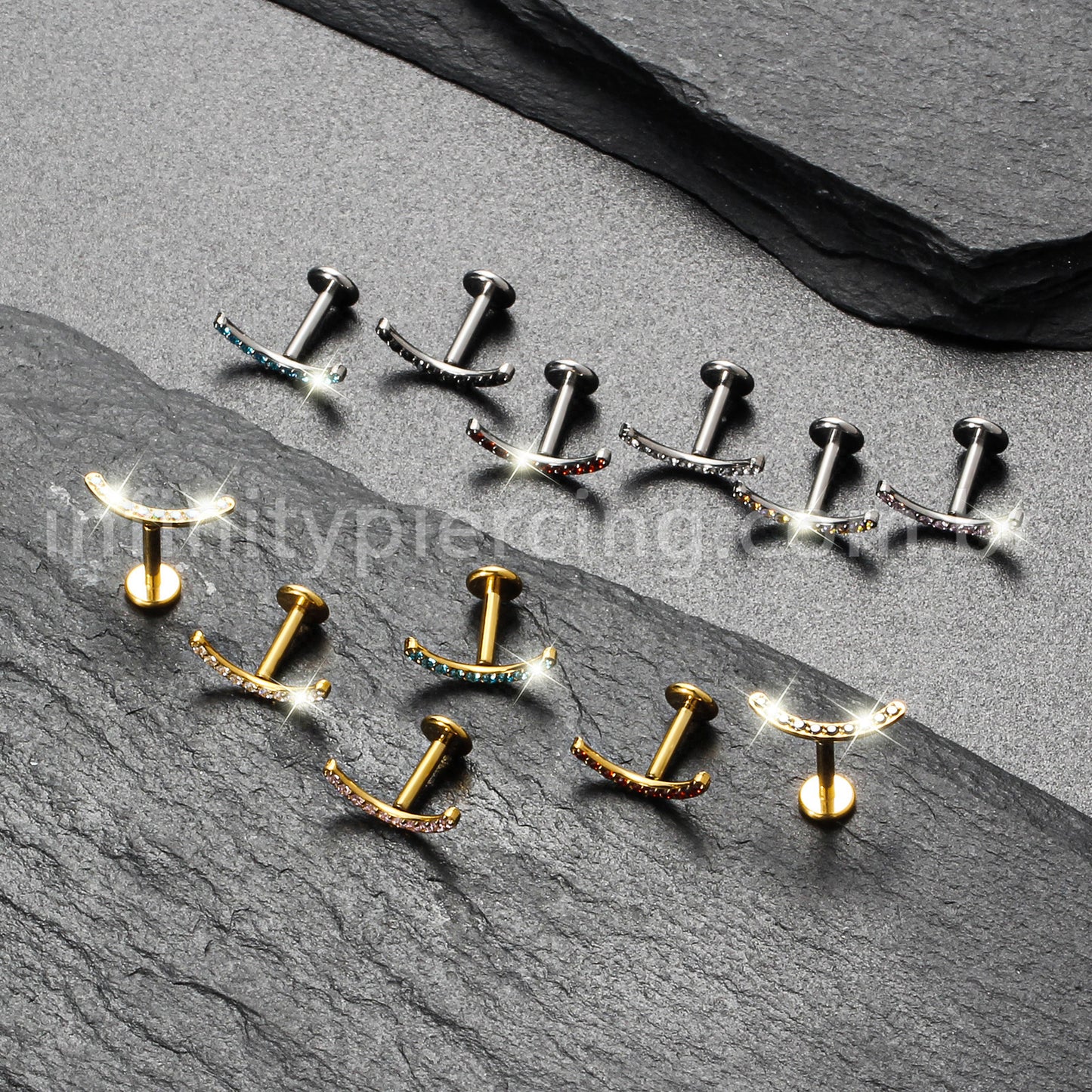 Piercing Labret Titânio Curvo Com Zircônia Colorida