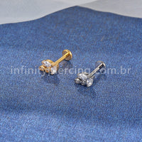 Piercing Labret Titânio Folhas Zircônias Cravejadas