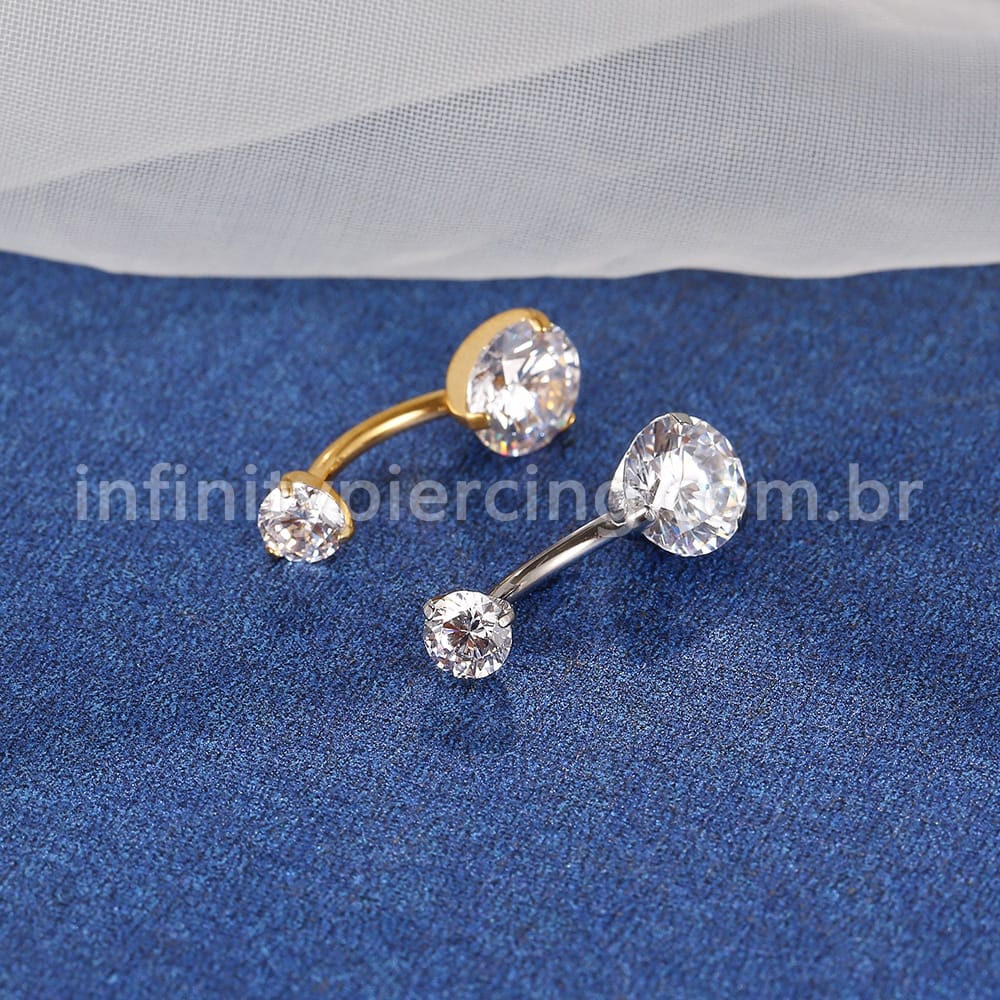 Piercing Banana Titânio 2 Pedras Zircônia