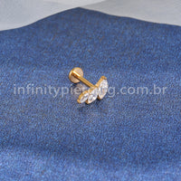 Piercing Labret Titânio Trio Zircônias Oval Cravejadas