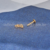 Piercing Labret Titânio Trio Zircônias Oval Cravejadas