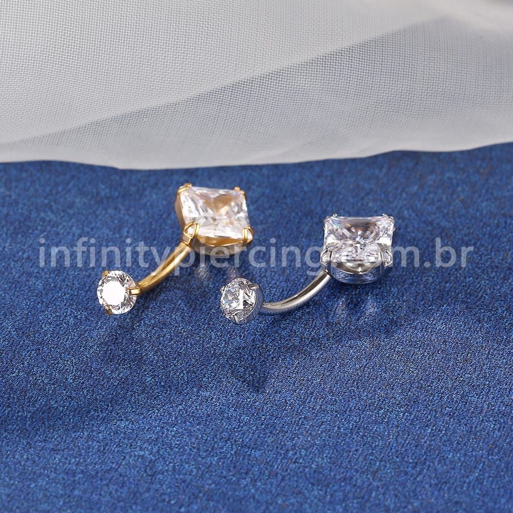Piercing Banana Titânio Quadrada 2 Zircônias