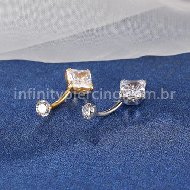 Piercing Banana Titânio Quadrada 2 Zircônias