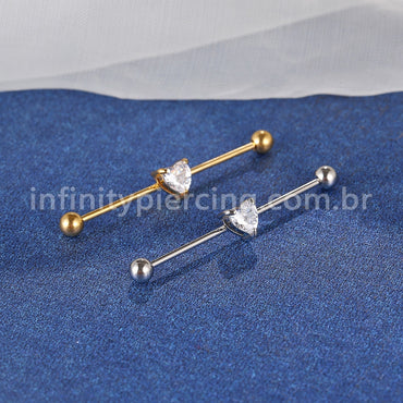 Piercing Transversal Aço Cirurgico Zircônia Coração