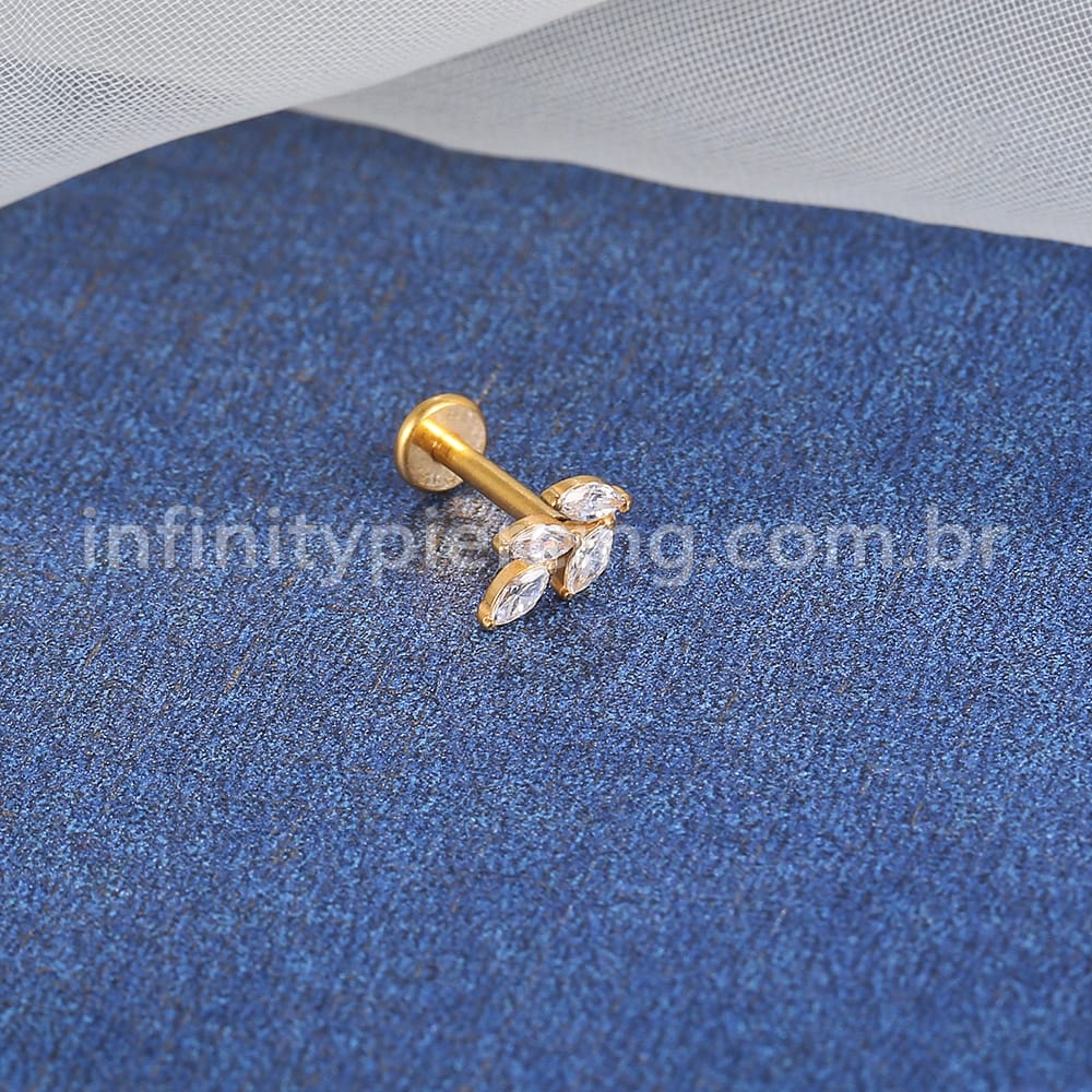 Piercing Labret Titânio Folhas Zircônias Cravejadas