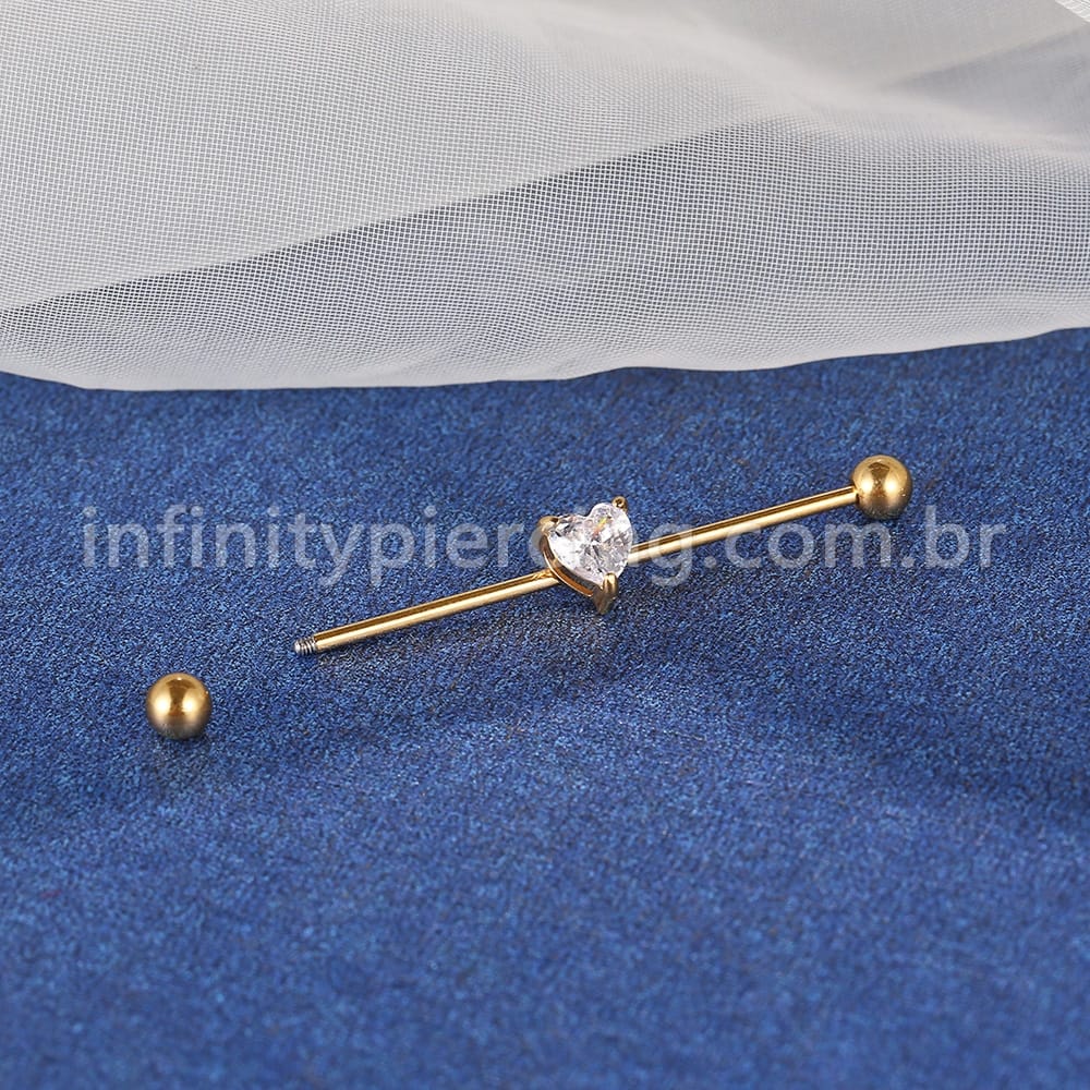 Piercing Transversal Aço Cirurgico Zircônia Coração