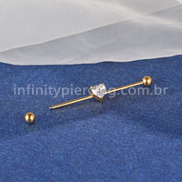 Piercing Transversal Aço Cirurgico Zircônia Coração