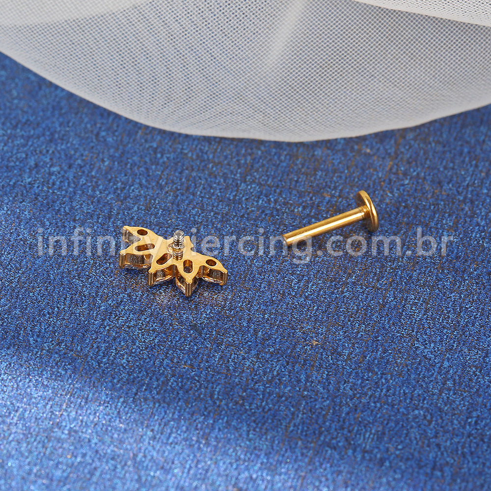Piercing Labret Aço Cirúrgico Folhas Zircônia Cravejada