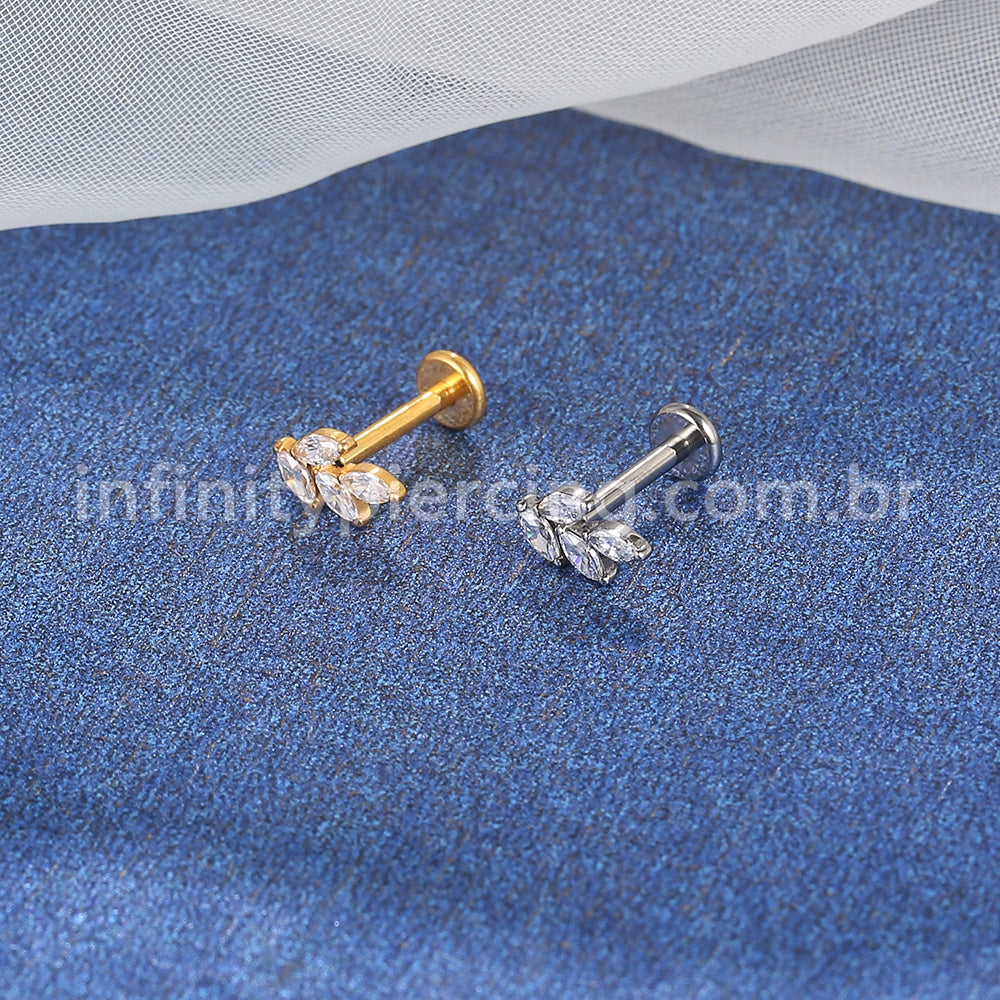 Piercing Labret Titânio Folhas Zircônias Cravejadas