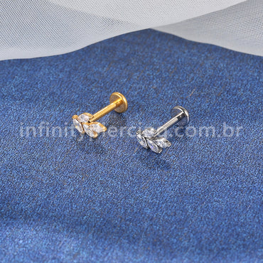 Piercing Labret Titânio Folhas Zircônias Cravejadas