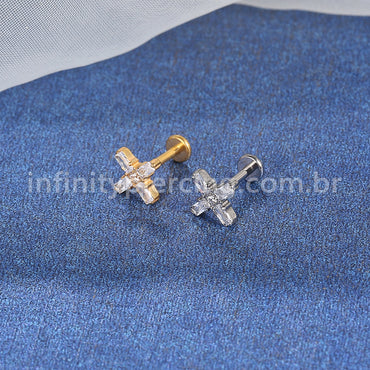 Piercing Labret Titânio X Zircônias Cravejadas