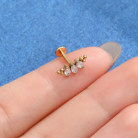 Piercing Labret Aço Cirúrgico 3 Pedras  Zircônia Cravejada