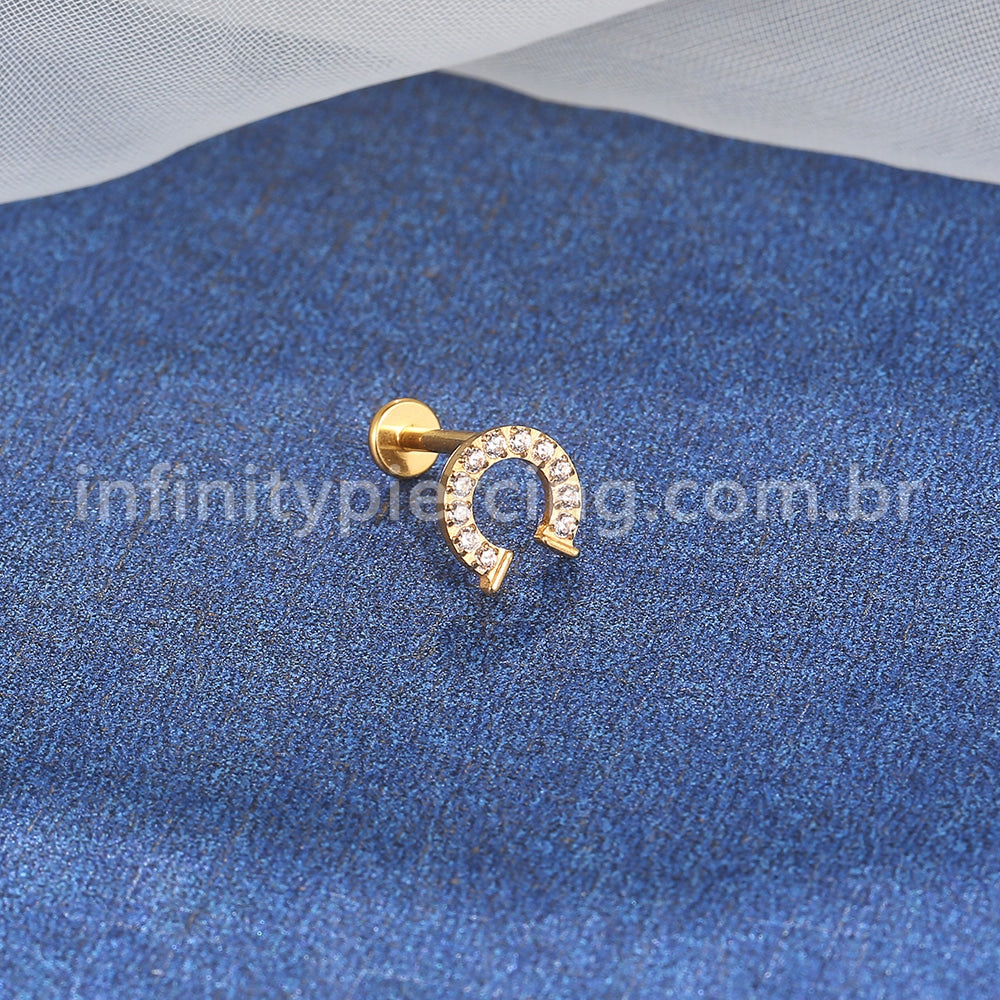 Piercing Labret Titânio Ferradura Zircônias Cravejadas