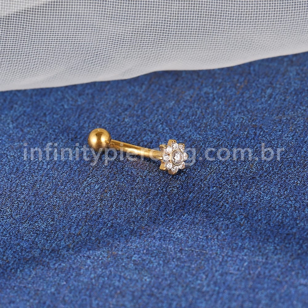 Piercing Minibarbell Curvo Titânio Flor 9 Zircônias