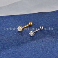 Piercing Minibarbell Curvo Aço Cirúrgico Flor Zircônia