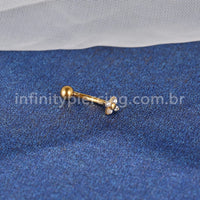 Piercing Minibarbell Curvo Aço Cirúrgico Flor 4 Zircônias