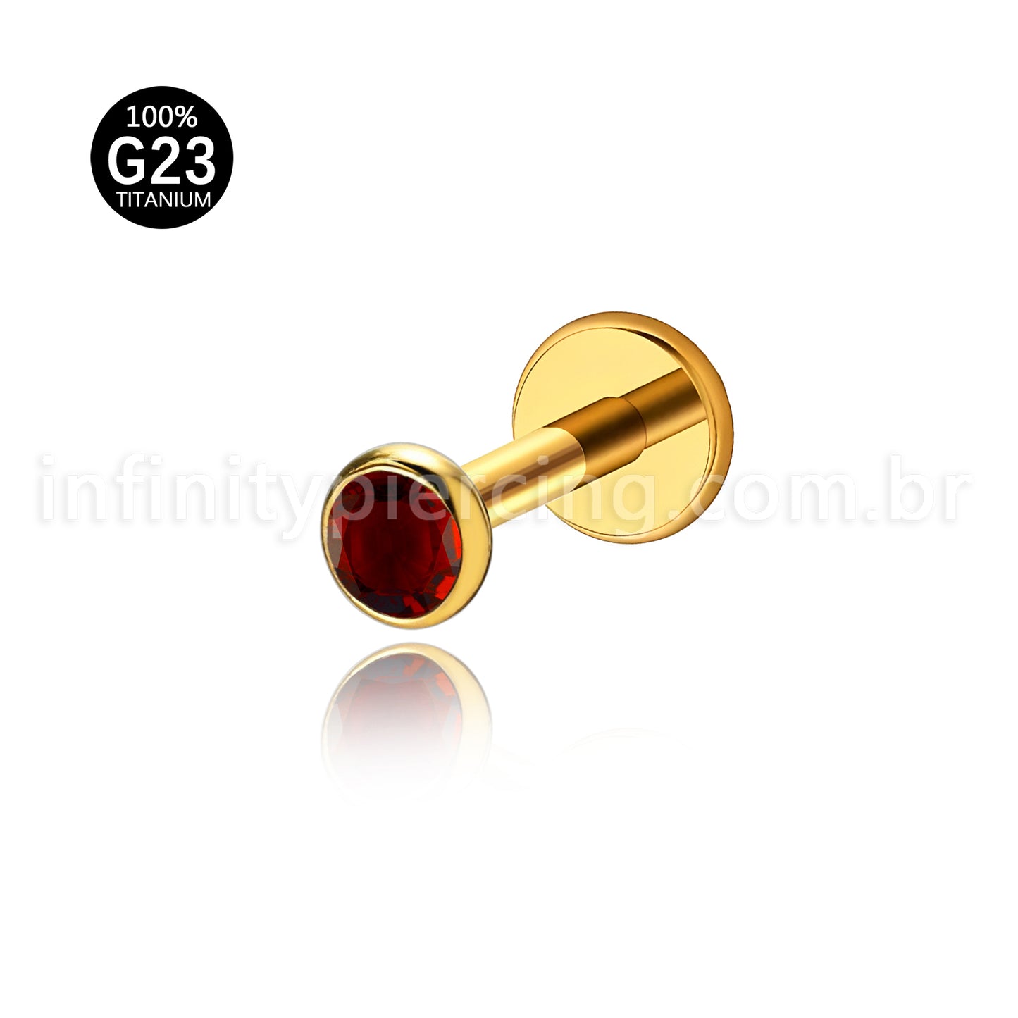 Piercing Labret Titânio Zircônia Ponto de Luz Colorida Rosca Interna