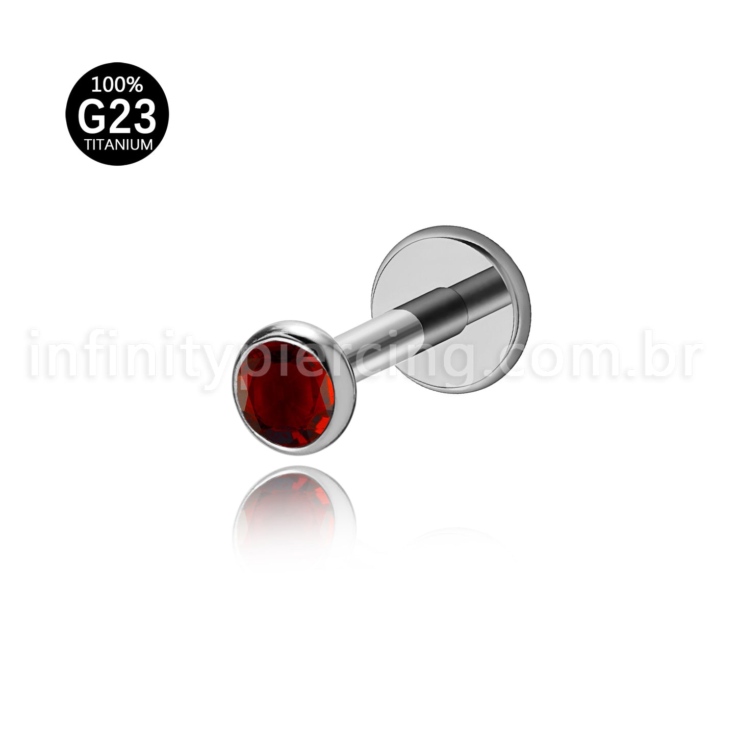Piercing Labret Titânio Zircônia Ponto de Luz Colorida Rosca Interna