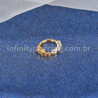 Piercing Argola Aço Cirúrgico Folhas/Zircônia Cravejada
