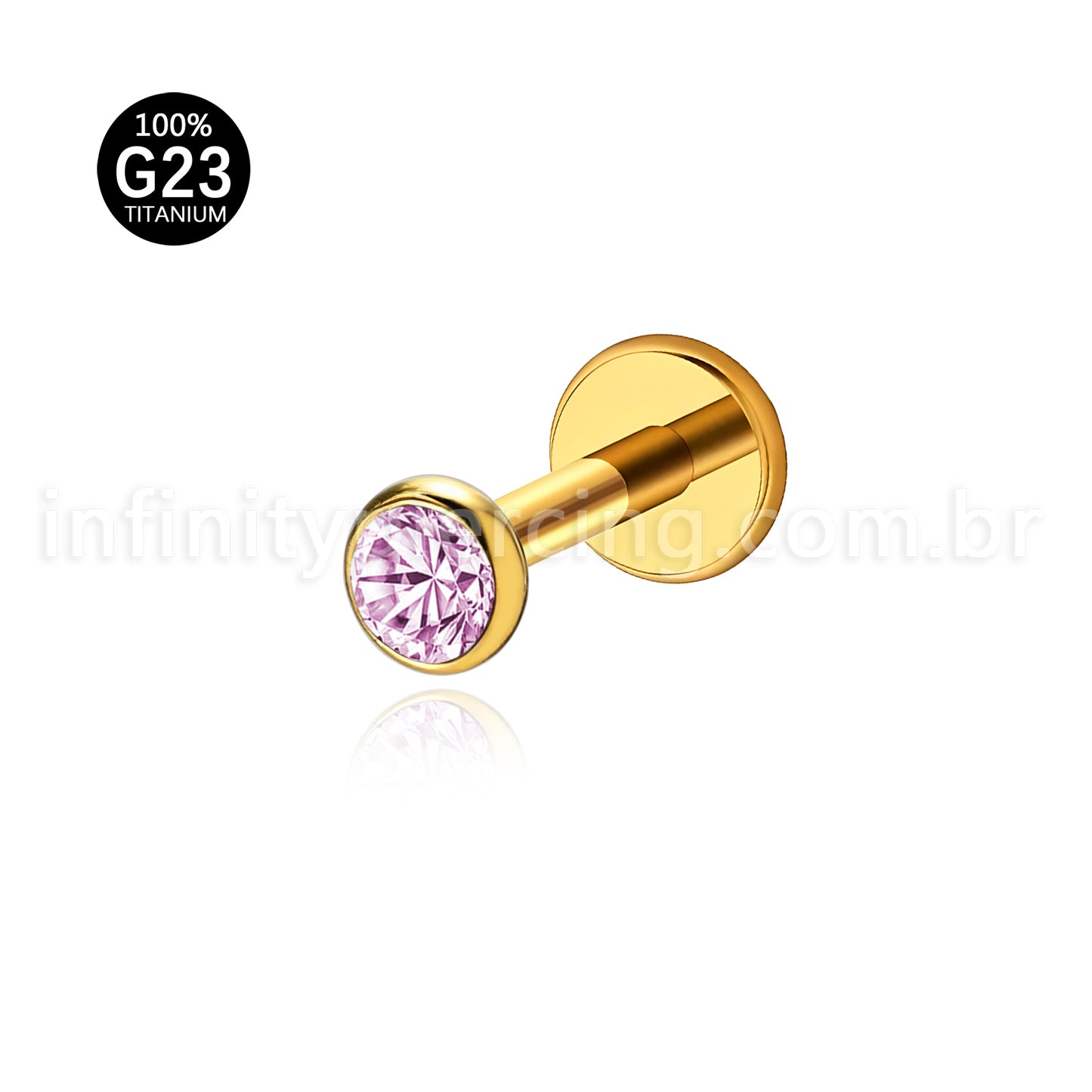 Piercing Labret Titânio Zircônia Ponto de Luz Colorida Rosca Interna