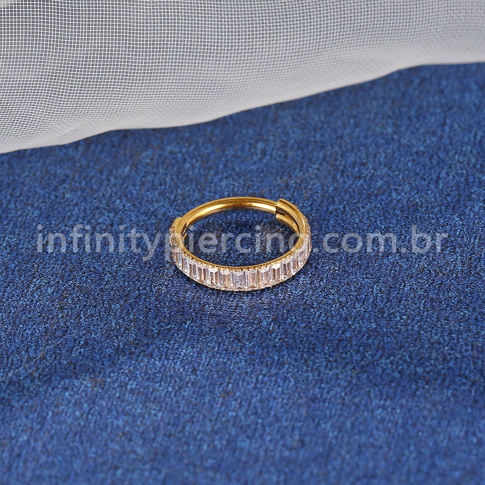 Piercing Argola Titânio Segmento Articulado Zircônia Retangular Cravejada