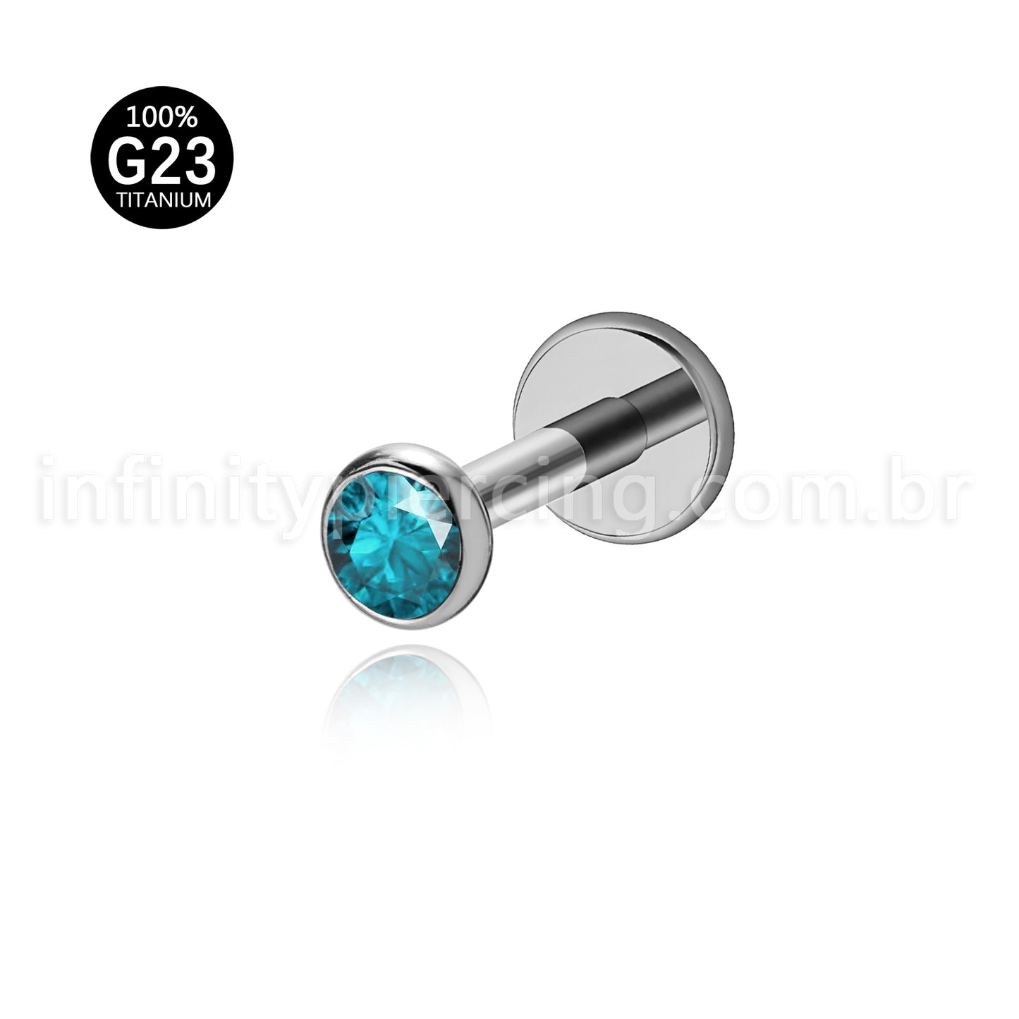 Piercing Labret Titânio Zircônia Ponto de Luz Colorida Rosca Interna