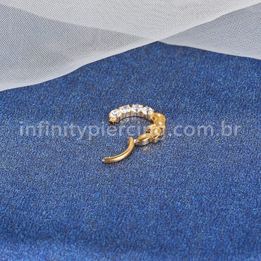 Piercing Argola Aço Cirúrgico Folhas/Zircônia Cravejada