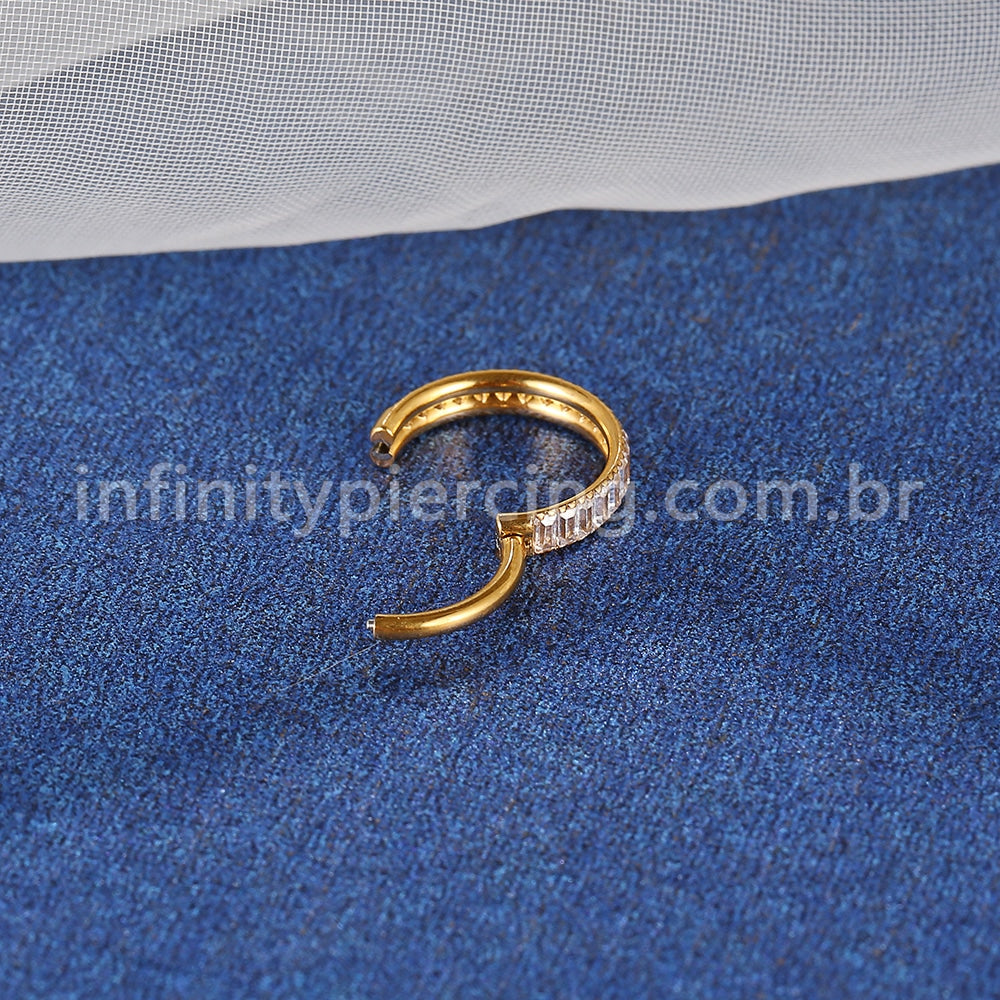 Piercing Argola Titânio Segmento Articulado Zircônia Retangular Cravejada