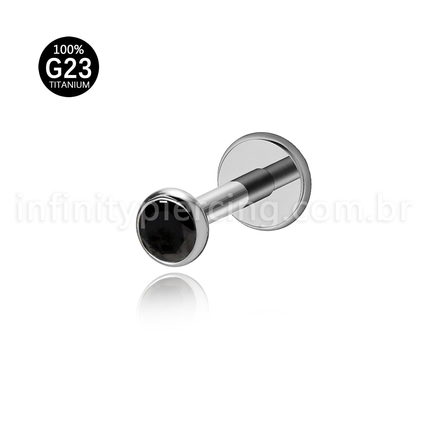 Piercing Labret Titânio Zircônia Ponto de Luz Colorida Rosca Interna