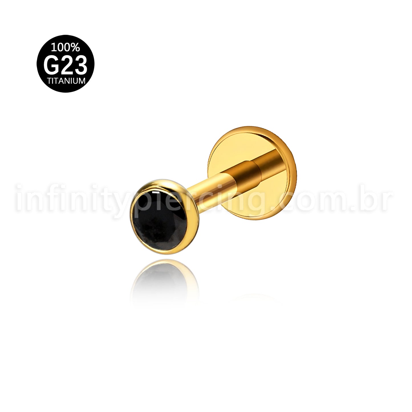 Piercing Labret Titânio Zircônia Ponto de Luz Colorida Rosca Interna