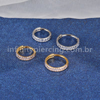 Piercing Argola Titânio Segmento Articulado Zircônia Retangular Cravejada