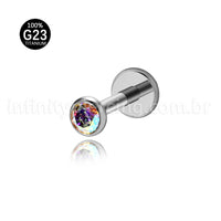 Piercing Labret Titânio Zircônia Ponto de Luz Colorida Rosca Interna