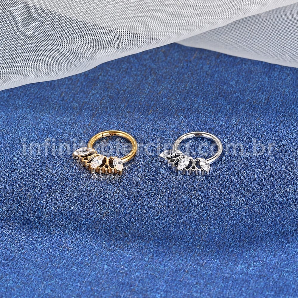 Piercing Argola Aço Cirúrgico 3 Pedras Zircônia Cravejada