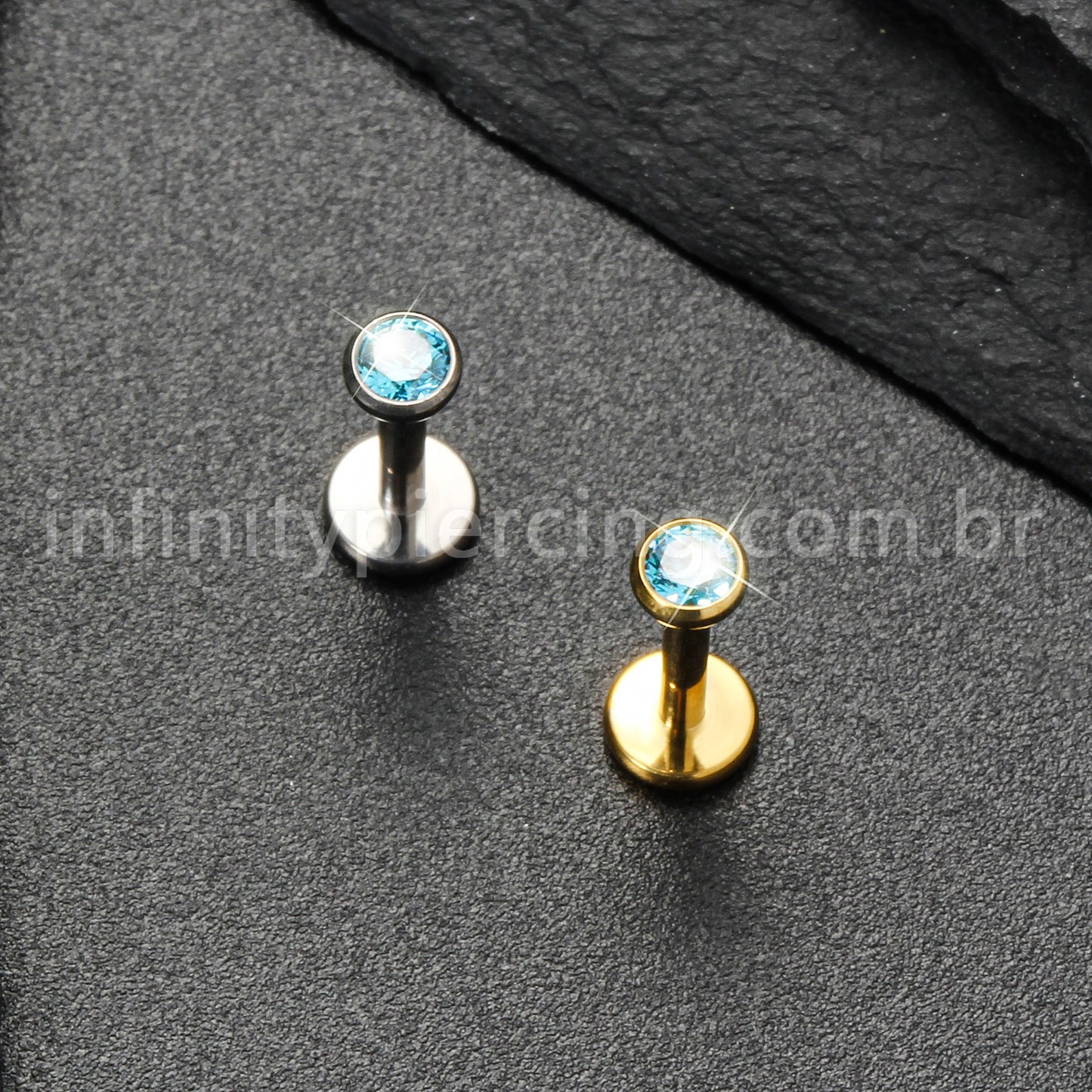 Piercing Labret Titânio Zircônia Ponto de Luz Colorida Rosca Interna