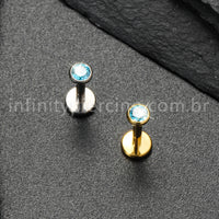 Piercing Labret Titânio Zircônia Ponto de Luz Colorida Rosca Interna