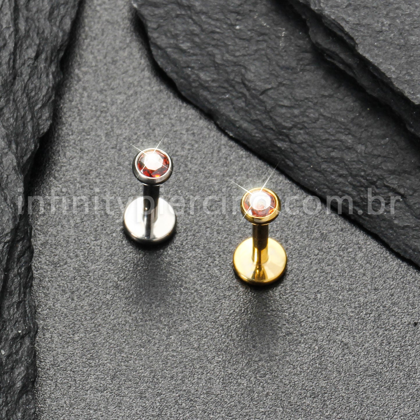 Piercing Labret Titânio Zircônia Ponto de Luz Colorida Rosca Interna