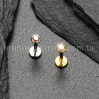 Piercing Labret Titânio Zircônia Ponto de Luz Colorida Rosca Interna